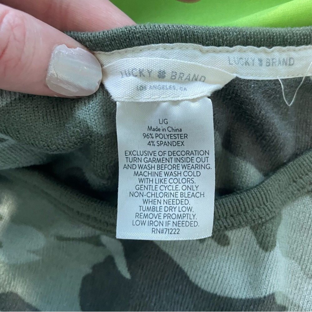 Lucky Brand Green Camo Army PJ Pajama Sets Soft Comfy Pants Tank Tee L - Picture 8 of 15